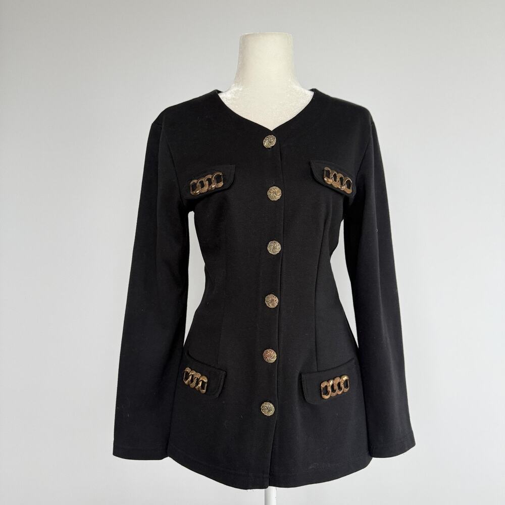 Vintage Rampage Blazer Jacket Juniors 9/10 Black Knit Chain Trim Button Front
